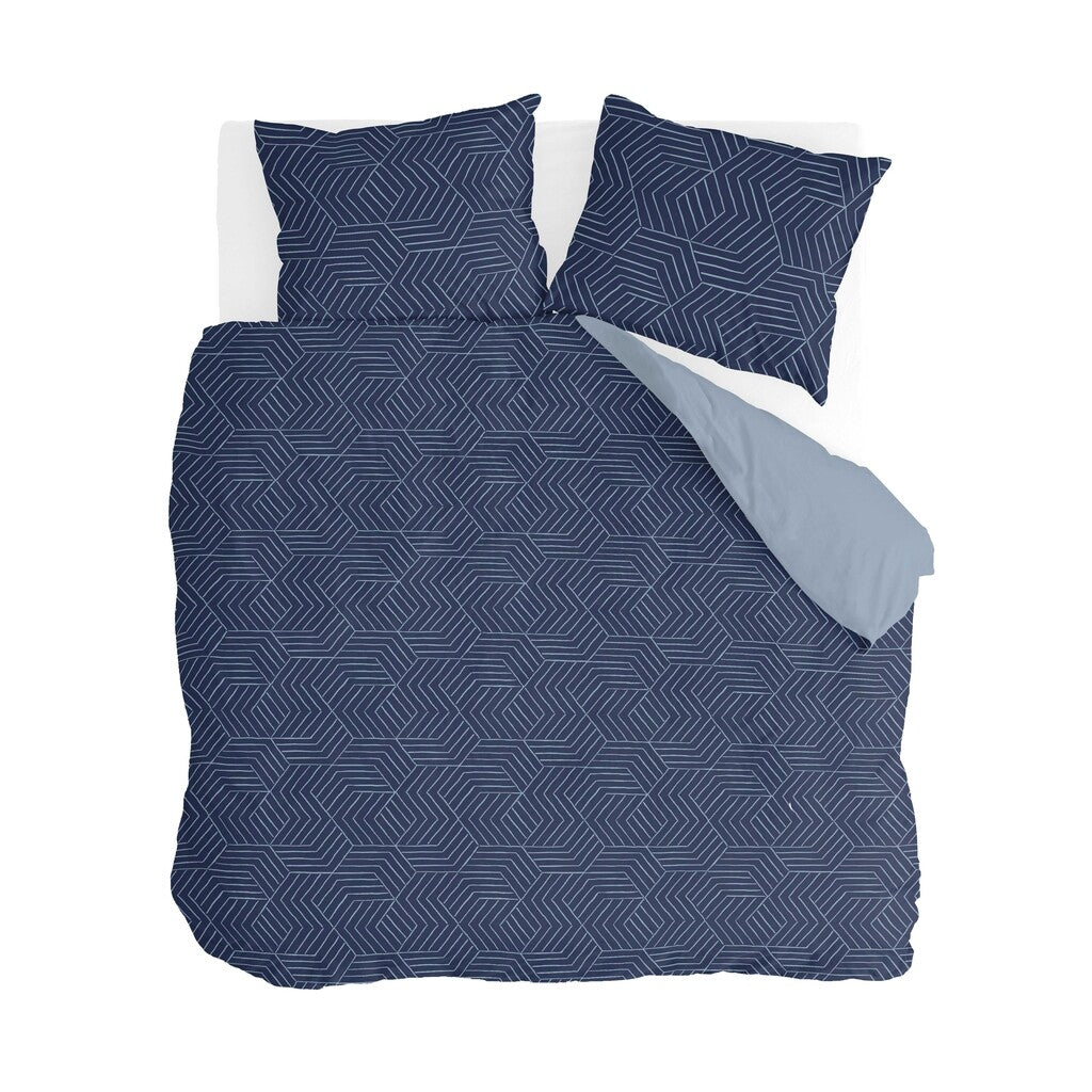 Byrklund Dekbedovertrek Lined Grid Dark Blue