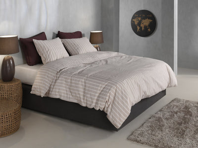 Zohome Dekbedovertrek Righe di Percalle Light-Taupe