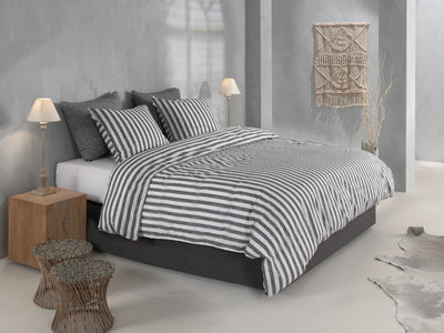 Zohome Dekbedovertrek Banda di Lino Dark-Grey