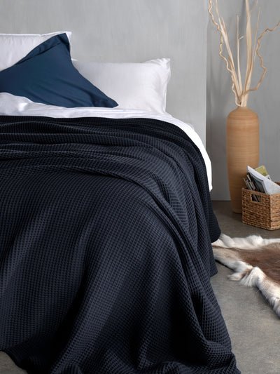 Heckett & Lane Sprei Wafel Navy-Blue