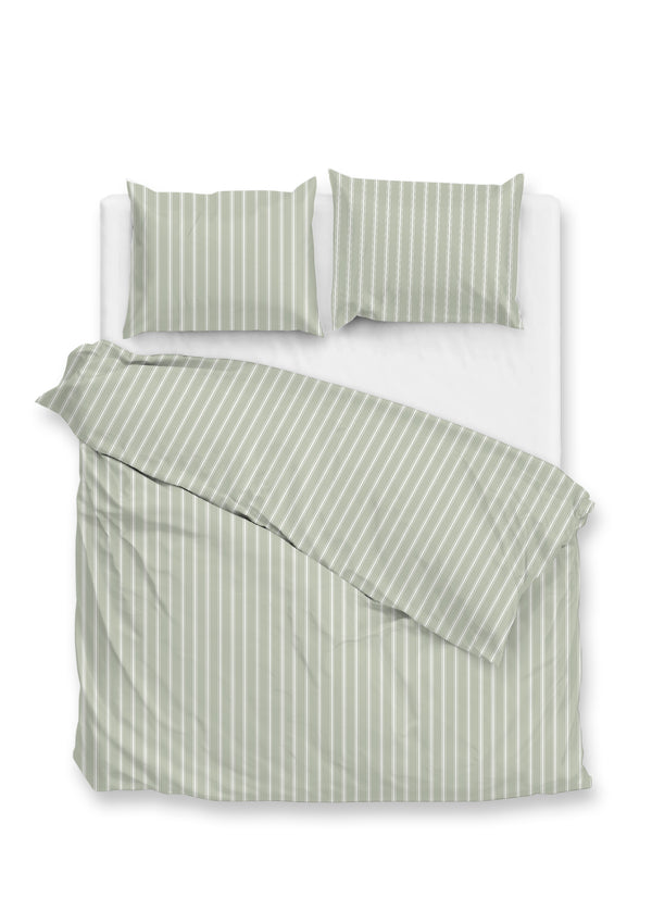 Zohome Dekbedovertrek Righe di Percalle Smokey-Green