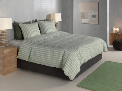 Zohome Dekbedovertrek Righe di Percalle Smokey-Green