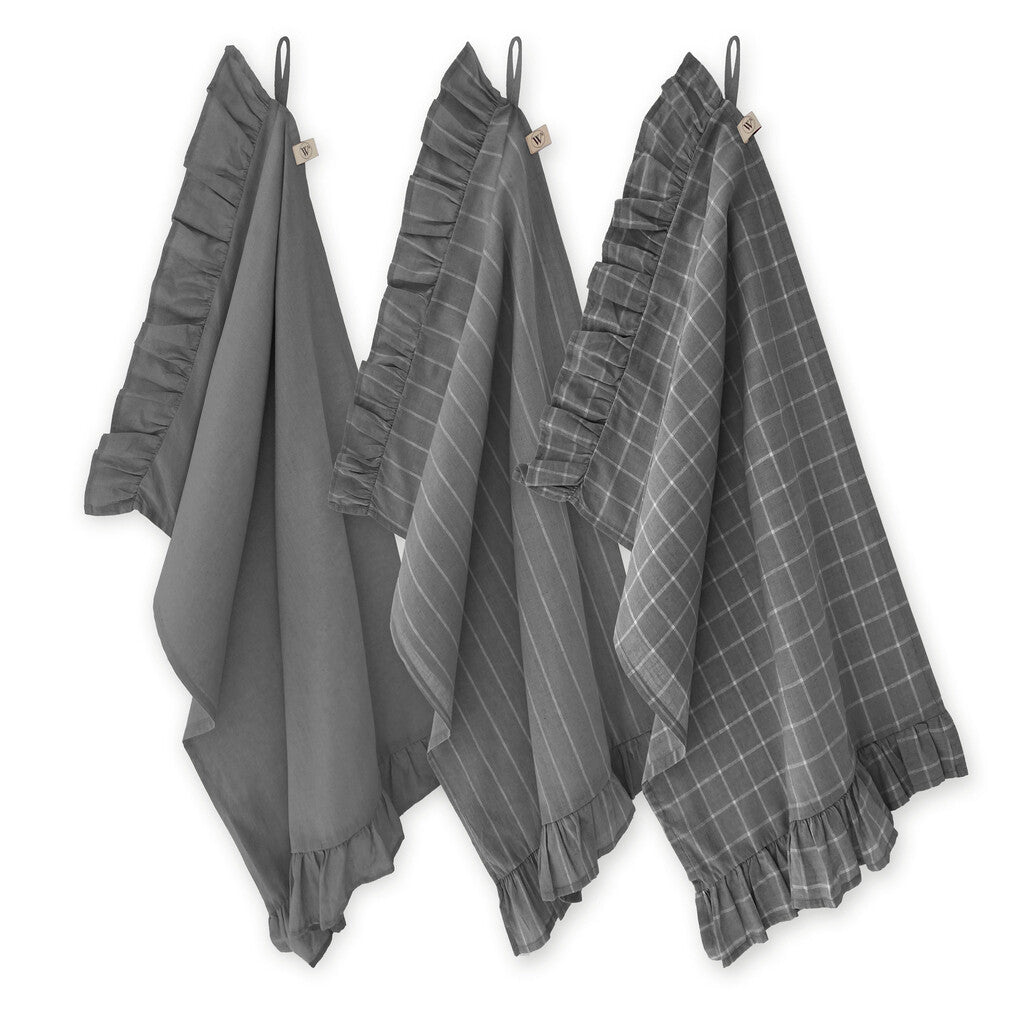 Walra Keukenset Lovely Linen Ruffles Anthracite Set van 3