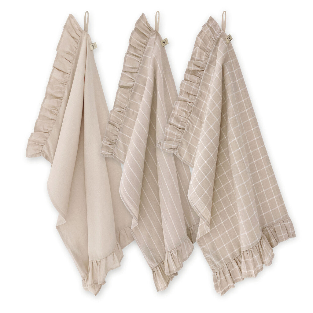 Walra Keukenset Lovely Linen Ruffles Naturel Set van 3