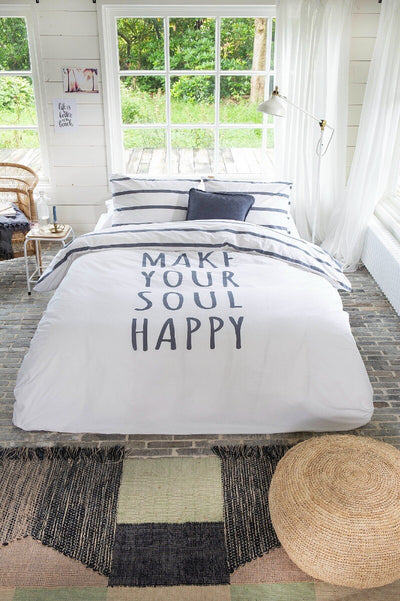 Walra Dekbedovertrek Happy Wake Up Wit / Blauw